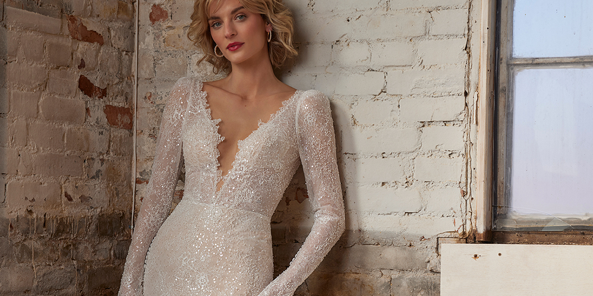 Sparkly Lace Wedding Dress with Long Sleeves